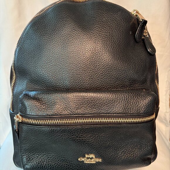 Coach Black Pebbled Leather Mini Charlie Backpack Gold Hardware Luxury - Picture 1 of 9